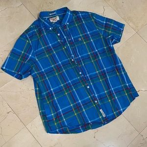 ORIGINAL PENGUIN Short Sleeve Button Down Blue Red Yellow White Plaid Shirt